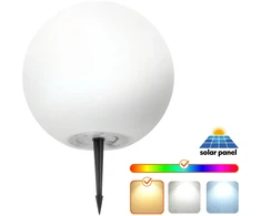 0,2W LED įsmeigiamas šviestuvas su saulės baterija GARDEN BALL, baltas, RGB, IP65