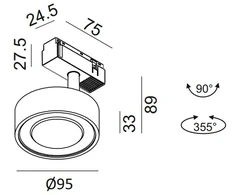 10,8W LED šviestuvas SOL į magnetinę sistemą IN_LINE, juodas, 3000K, 48V, 38°