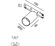 10,8W LED šviestuvas TUB M A 90 į magnetinę sistemą MICRO_LINE, smėlio sp., 3000K, 30°, DALI