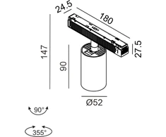 10,8W LED šviestuvas TUB M A į magnetinę sistemą IN_LINE, juodas, 3000K, 50°, 2G