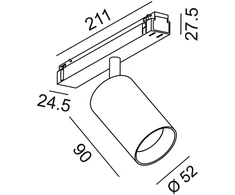 10W LED šviestuvas TUB M NB į magnetinę sistemą IN_LINE, juodas, 3000K, 6°, DALI