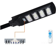 11W LED gatvės šviestuvas su saulės baterija URBI, juodas, 6500K, su judesio davikliu ir nuotol. valdymo pulteliu, IP54