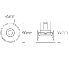 12W LED įleidžiamas, pakreipiamas šviestuvas, juodas, 3000/3500/4000K, dimeriuojamas, 11111C/B/V