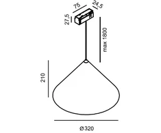 12W LED pakabinamas šviestuvas CONE į magnetinę sistemą IN_LINE, juodas, 3000K, 320mm