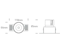 12W LED užglaistomas šviestuvas, juodas, 3000/3500/4000K, dimeriuojamas, 10112BTR/B/V