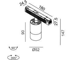 13W LED šviestuvas ZOOM į magnetinę sistemą IN_LINE, juodas, 3000K, 15-50°, 2G