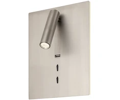 16W + 3W LED sieninis šviestuvas ZEN, nikelio sp., 3000K, šviesos kampas 120°, skaitymo šviestuvėlio - 20°, su USB, 01-2997