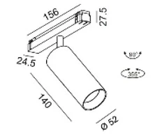 19W LED šviestuvas TUB M A 140 į magnetinę sistemą IN_LINE, juodas, 3000K, 50°, DALI