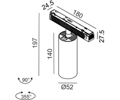 19W LED šviestuvas TUB M A 140 į magnetinę sistemą IN_LINE, juodas, 4000K, 50°, 2G