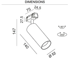 19W LED šviestuvas TUB M A 140 į magnetinę sistemą IN_LINE, juodas, 3000K, 50°