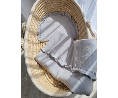 2 dalių muslino patalynės komplektas kūdikiui su raukinuku, pilkas