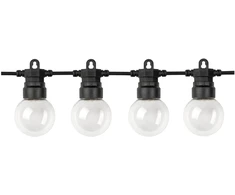 20 LED lempučių girlianda, 10m, 2700K, IP65, su saulės baterija, skaidrus stiklas