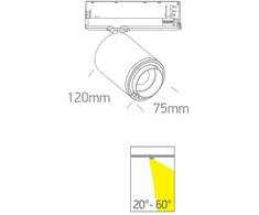 20W LED akcentinis bėgelio šviestuvas, baltas, 4000K, reguliuojamas šviesos kampas, 65650BT/W/C