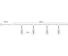 20x1W LED lempučių girlianda BAJA, E27, 2700K, 20m, IP44