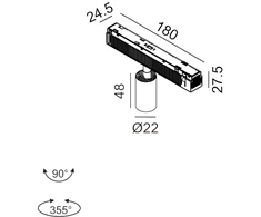 2.1W LED šviestuvas TUB XS A 48 į magnetinę sistemą IN_LINE, juodas, 3000K, 48V, 10°