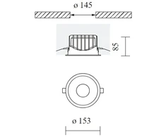 24W LED įleidžiamas šviestuvas ENTERO 150, baltas, 3000K, DALI