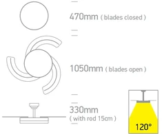 Lubinis šviestuvas 25W ventiliatorius su dimeriuojamu 32W LED šviestuvu, juodas, 3000/4000/5500K, 6300/B/V