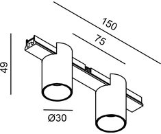 2x3,5W LED šviestuvas TUB OUT į magnetinę sistemą MINI_LINE 42, juodas, 3000K, dimeriuojamas