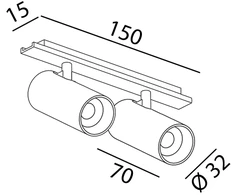2x5W LED šviestuvas TUB S A X2 į magnetinę sistemą MINI_LINE 42, juodas, 3000K, dimeriuojamas