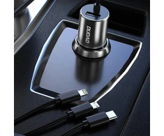 Dudao R5Pro 1x USB, 3.4A automobilinis įkroviklis + 3in1 USB-C / Micro USB / Lightning kabelis (pilkas)