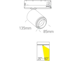 30W LED akcentinis bėgelio šviestuvas, juodas, 3000K, reguliuojamas šviesos kampas, 65650CT/B/W