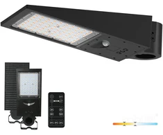 30W LED gatvės šviestuvas su saulės baterija STREET, juodas, 3000/4000K, su judesio davikliu, IP65, 140x70°