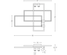 Lubinis šviestuvas 32W + 4x5W LED paviršinis lubų šviestuvas, juodas, 3000K, dimeriuojamas, 22020