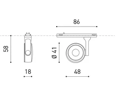 3,5W šviestuvas į magnetines sistemas SIX 24V, 23°, baltas, 3000K, su maitinimo šaltiniu