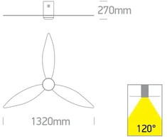 Lubinis šviestuvas 35W ventiliatorius su dimeriuojamu 22W LED šviestuvu, juodas, 3000/4000/5500K, 6302C/B/V
