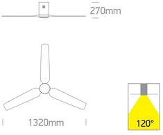 Lubinis šviestuvas 35W ventiliatorius su dimeriuojamu 22W LED šviestuvu, baltas, 3000/4000/5500K, 6310C/W/V