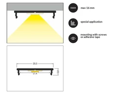 3m LED juostos profilis FIX16, juodai anoduotas