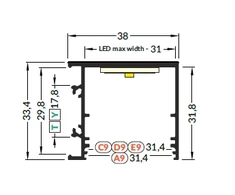 3m LED juostos profilis VARIO30-03 ACDE-9/TY, neanoduotas aliuminis