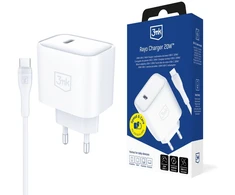 3Mk apsaugos priedai - 3mk Rayo įkroviklis 20W PD3.0 PPS USB 1C + laidas C-C 3A 60W Baltas