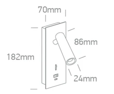 3W LED įleidžiamo montavimo sieninis šviestuvas- skaitymo lempa, juodas, 3000K, su USB A ir USB C jungtimis, 65746RA/B/W
