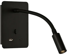 3W LED sieninis šviestuvas SENDA, juodas, 3000K, su USB, A3835001N