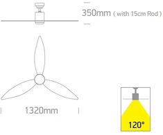 Lubinis šviestuvas 40W ventiliatorius su dimeriuojamu 22W LED šviestuvu, juodas, 3000/4000/5500K, 6306/B/V