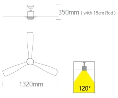 Lubinis šviestuvas 40W ventiliatorius su dimeriuojamu 22W LED šviestuvu, juodas/tamsaus medžio sp., 3000/4000/5500K, 6314D/B/V