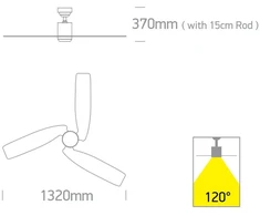 Lubinis šviestuvas 45W ventiliatorius su dimeriuojamu 22W LED šviestuvu, baltas, 3000/4000/5500K, 6304/W/V