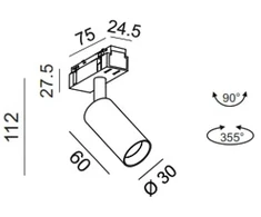 5,4W LED šviestuvas TUB S A 60 į magnetinę sistemą IN_LINE, juodas, 3000K, 50°