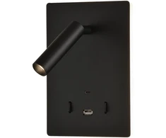 5W + 3W LED sieninis šviestuvas MANAT, juodas, 3000K, su USB ir USB C jungtimis, A3568002N