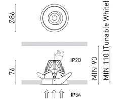 6,6W LED įleidžiamas šviestuvas BUDDY TILT, baltas, 3000K, IP54, 54°