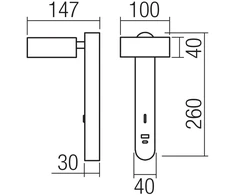 6W LED sieninis šviestuvas SADES, baltas, 3000K, su USB jungtimi, 01-4640