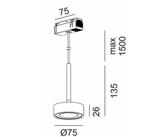 7W LED pakabinamas šviestuvas SOL MINI P į magnetinę sistemą IN_LINE, baltos/juodos sp., 3000K, 48V, 24°