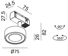 7W LED šviestuvas SOL MINI į magnetinę sistemą IN_LINE, juodas, 3000K, 48V, 45°