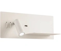 8W + 3W LED sieninis šviestuvas BROOK, baltas, 3000K, šviesos kampas 120°, skaitymo šviestuvėlio - 20°, su USB, 01-3314