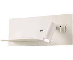 8W + 3W LED sieninis šviestuvas BROOK, baltas, 3000K, šviesos kampas 120°, skaitymo šviestuvėlio - 20°, su USB, 01-2983