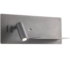 8W + 3W LED sieninis šviestuvas BROOK, juodas, 3000K, šviesos kampas 120°, skaitymo šviestuvėlio - 20°, su USB, 01-3316