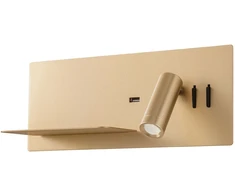 8W + 3W LED sieninis šviestuvas BROOK, matinės aukso sp., 3000K, šviesos kampas 120° / 20°, su USB jungtimi, 01-2984