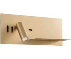 8W + 3W LED sieninis šviestuvas BROOK, matinės aukso sp., 3000K, šviesos kampas 120° / 20°, su USB jungtimi, 01-3315