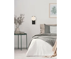 8W + 3W LED sieninis šviestuvas KIN, juodos/baltos sp., 2700K, su USB ir USB C jungtimis, A8169291N